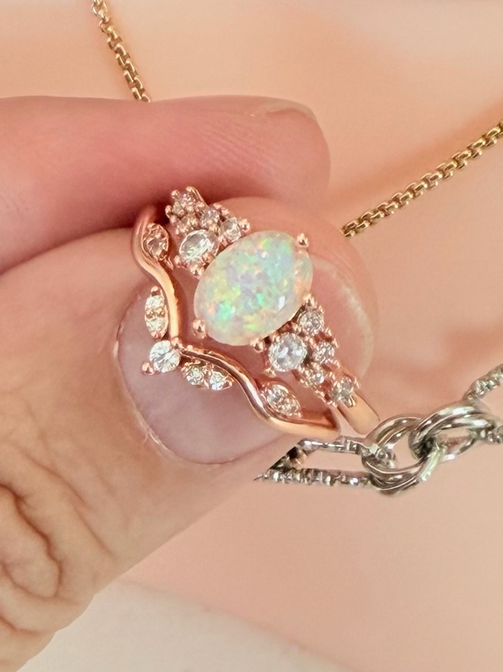 Rose Gold Opal Engagement Ring. - Picture 5 of 8